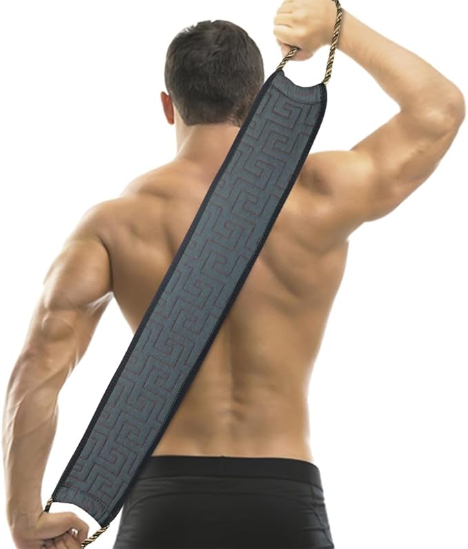 Exfoliating Back Scrubber for Shower, 34 Inches Back Scrubber with Handles, Double Sided Body Exfoliator Bath Tool, Exfoliating Washcloth to Scrub Your Body Deeply for Men & Women (Gray)