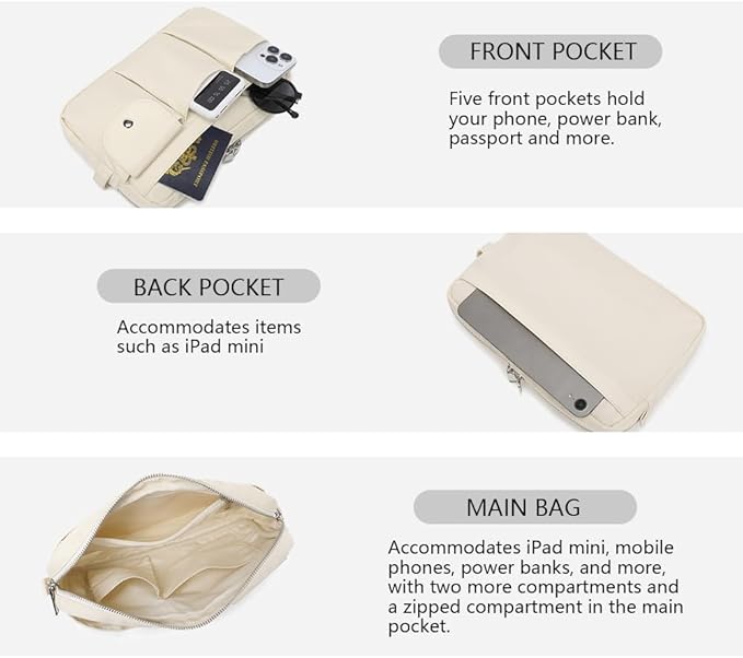 Storage Bag-arge Cosmetic Bag for Women Travel Makeup Bag Zip Up Bag Pure Cotton Canvas Can be Suspended (Creamy White)