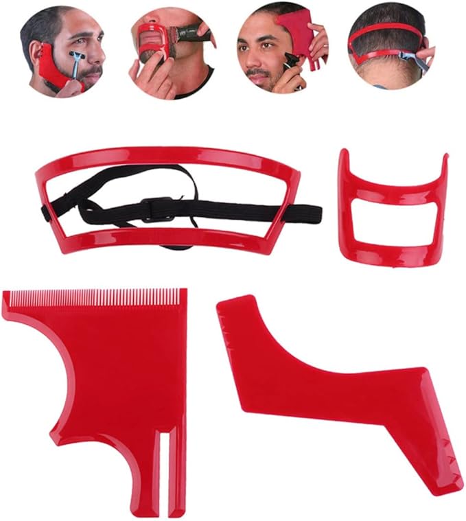 Jeorywoet Beard Shaping Tool Kit Neckline Shaving Template Guide Set Red