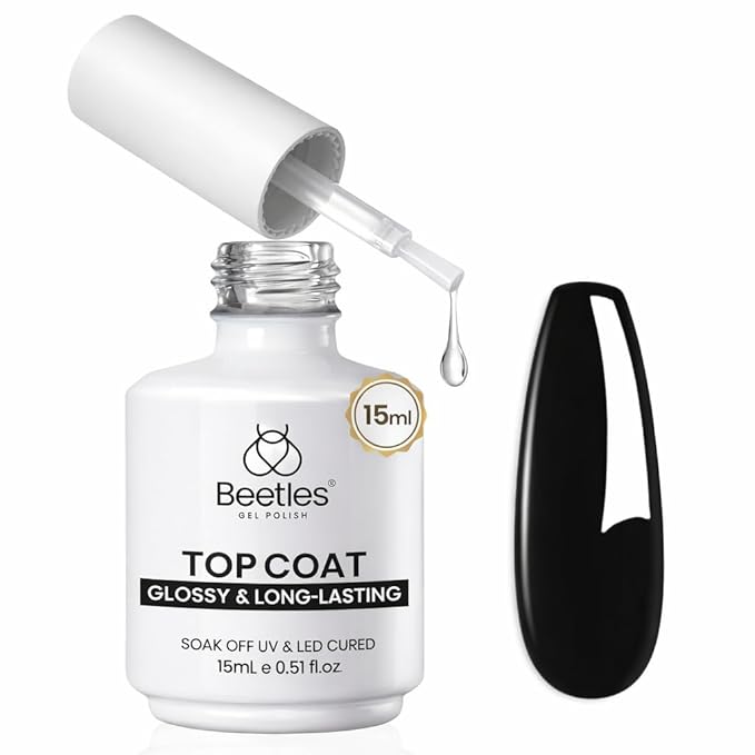Beetles Extra Glossy Gel Top Coat - 15ml Clear No Wipe Top Coat Gel Polish High Shine Long Lasting Nail Surface Protection Manicure Summer Gifts for Women