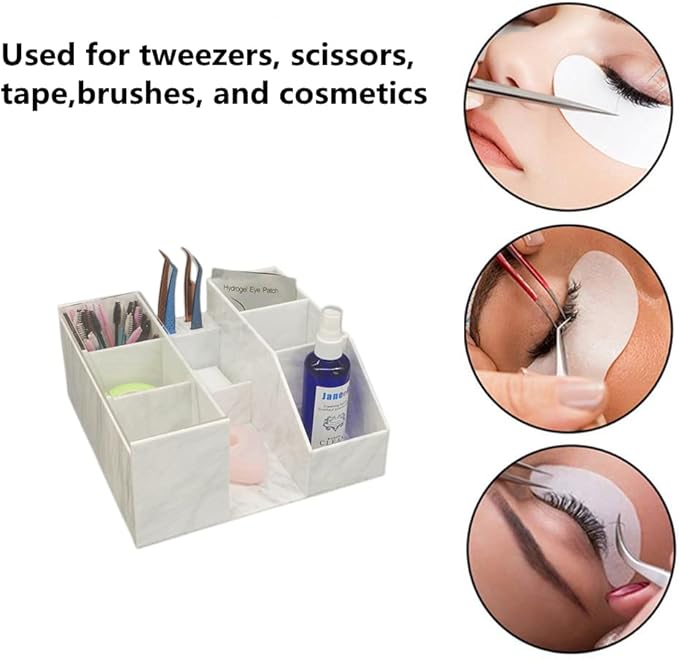 LIXIMMAZN Acrylic Large Capacity Makeup Organizer, Grafting Beauty Extension Supplies Lash Storage Display, Eyelash Storage Case Brush Tweezers Cosmetic Holder (White Marble)