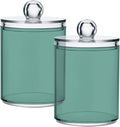 SHJI Teal Green Retro Qtip Holder Organizer Dispenser Cotton Swabs Cans Plastic Jars with Lid Set 2 Pack Bathroom Storage Canister for Cotton Ball Floss Cotton Pads