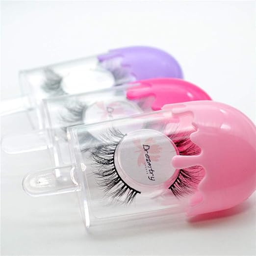 Healthcom 12 Packs Cute Ice Cream Shape Plastic False Eyelashes Packaging Case Empty Eyelash Storage Box Candy Container with Trays Mink Lashes Box Holder Travel Cosmetic Case for Women Girls,Pink …
