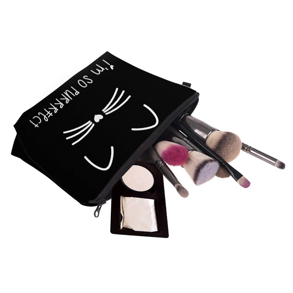 Deanfun Makeup Case Small, Cosmetic Zipper Bag Waterproof for Purse Mini, Women Cute Traveling Accessories Pouch for Ladies Thanksgiving (I'm so Perfect Cat D2-51294)