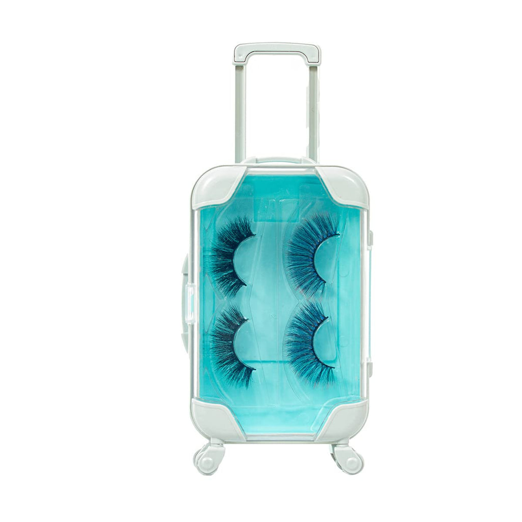 YiQiYi Fake Eyelash Organizer Case Eyelash Extension Mini Suitcase Lashes Organizer Packing Makeup Container Luaage Box for Women Travel Eyelash Tray (Blue)