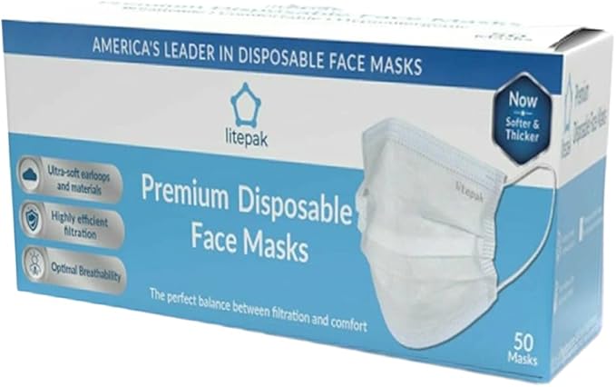 Litepak 500pcs Premium Disposable Face Mask SOFT 3ply Nose Wire - White