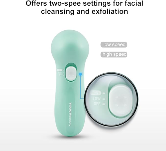 Facial Cleansing Brush for Women, 3-in-1 Face Cleanser and Exfoliator Brush with 3 Brush Heads, 2 Speeds, Battery Operated Waterproof Spin Brush, Portable Travel Case, Perfect Valentine's Day (Green)