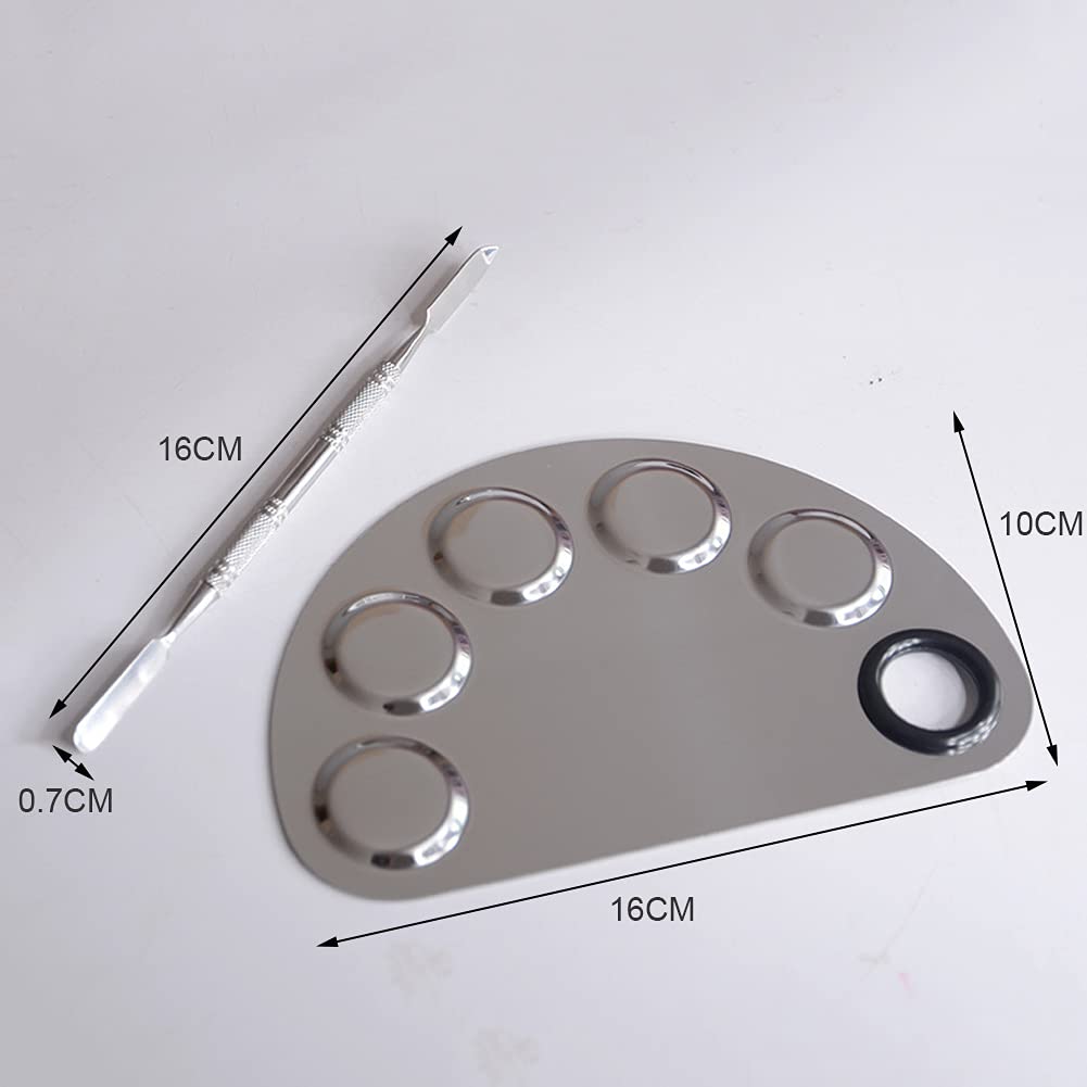 Angzhili 1 Pack Makeup Mixing Palette with Spatula Tool,6x3.9 Inches, Stainless Steel Cosmetic Mixing Palette, Makeup Artist Palette Tray for Mixing Foundations,Lipsticks,Eye Shadow,Nail Art