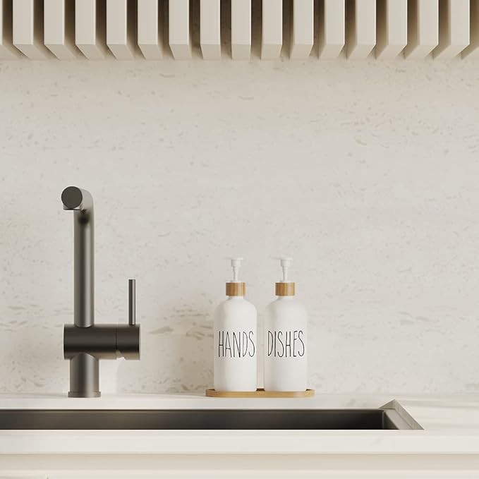 Dish Soap Dispenser for Kitchen,Glass Hand Soap Dispenser, Modern Farmhouse Decorfor Bathroom,Kitchen Decor