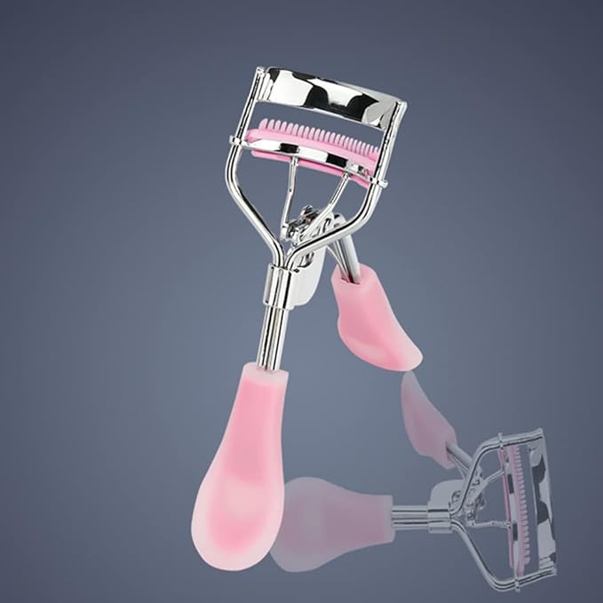 Stainless Steel Eyelash Curler with Built-in Comb Pinch Pain-Free Suitable for Any Eye Shapes and Sizes, with 5 Silicone Refill Pads (Hazy Pink)