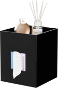 Hongtuocb Black Acrylic Tissue Box Cover with Storage Tray ,Square Acrylic Tissue Box Holder Napkin Dispenser for Bathroom Kitchen Home Office (Black, 5.5x5.5x6.7)