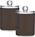 Brown Qtip Holder Organizer Dispenser Cotton Swabs Cans Plastic Jars with Lid Set 2 Pack Bathroom Storage Canister for Cotton Ball Floss Cotton Pads