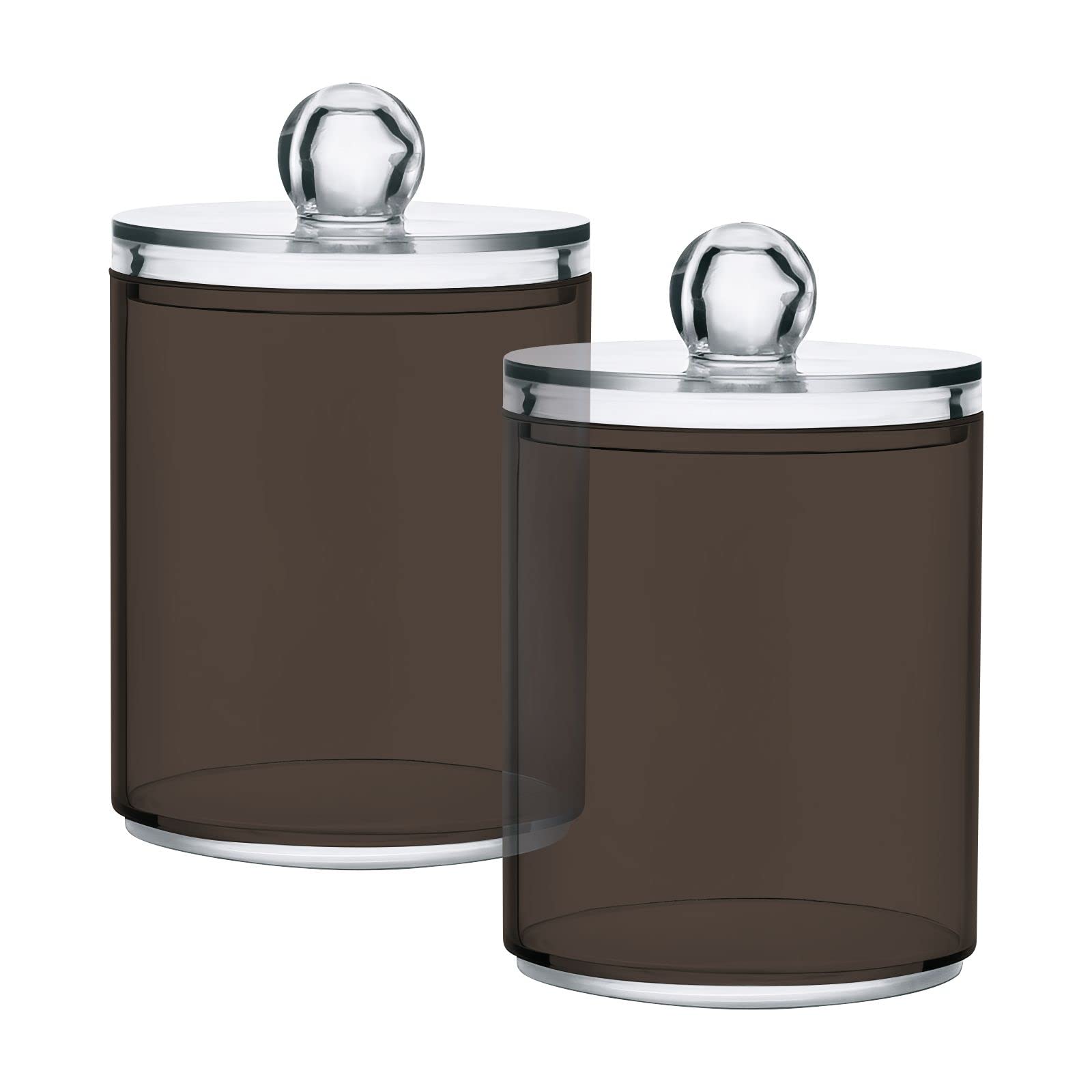 SHJI Brown Qtip Holder Organizer Dispenser Cotton Swabs Cans Plastic Jars with Lid Set 4 Pack Bathroom Storage Canister for Cotton Ball Floss Cotton Pads