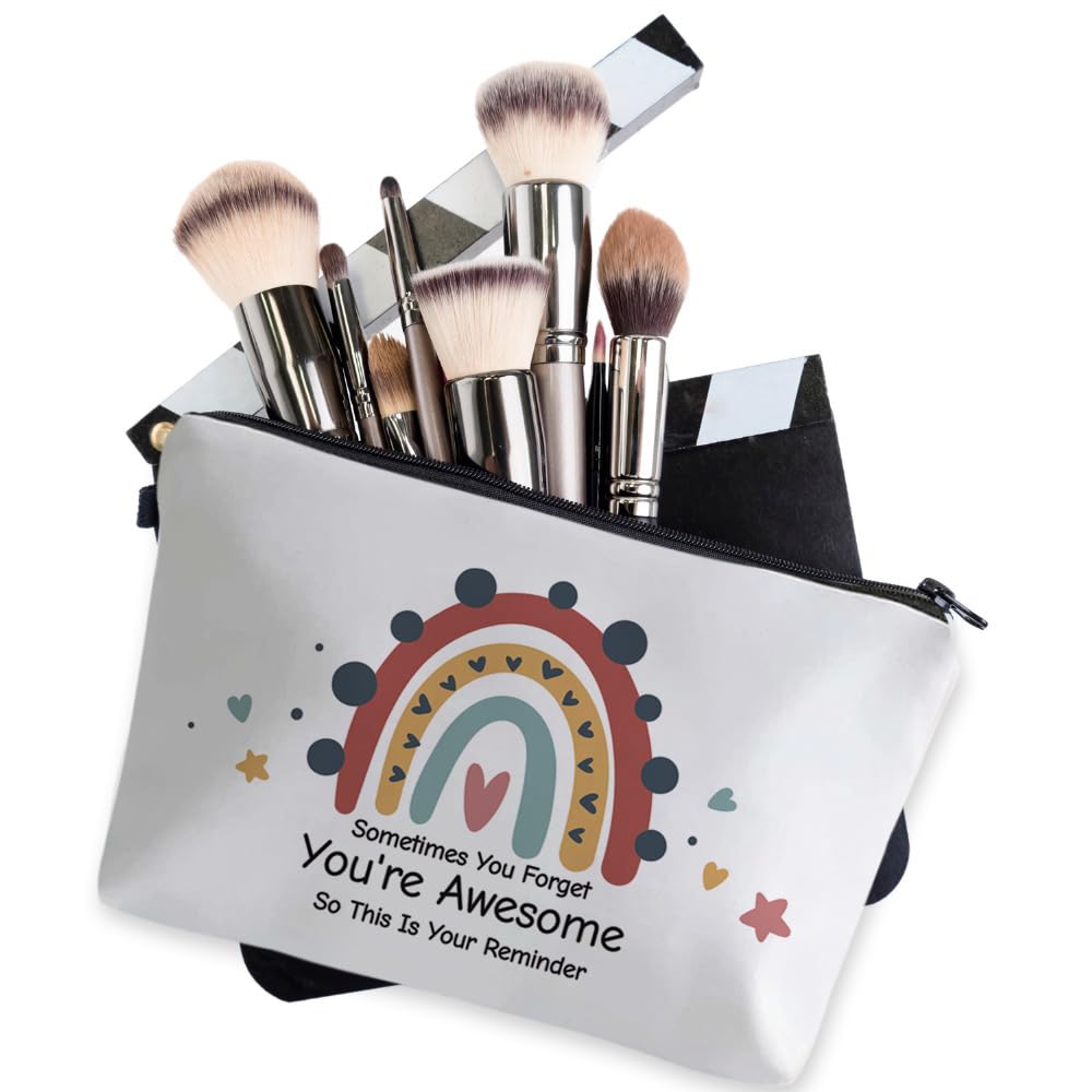 Deanfun Small Makeup Case - Cute and Waterproof Cosmetic Bag for Women(Rainbow, Sometimes You Forget That You'Re Awesome, So This Is Your Reminder D5-56372)