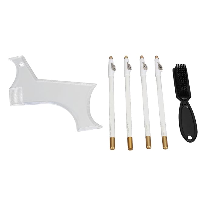 Beard Shaper, Beard Lineup Tool Beard Grooming Toolkit Includes Beard Shaping Stencil with 4 Barber Pencils for Home Use and Travel (White)