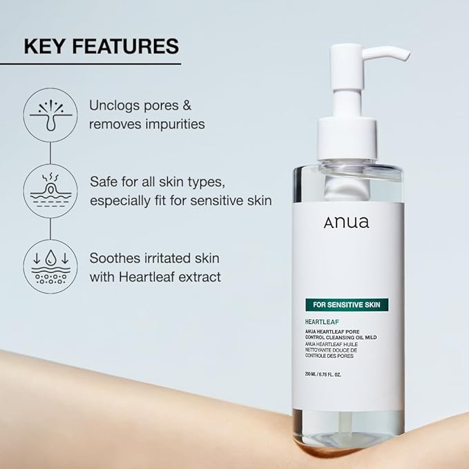 ANUA Heartleaf Pore Cleansing Oil MILD, Sensitive Skin Face Wash, Oil Cleanser for Face, Makeup Blackhead Remover, Korean Skin Care, Non-Comedogenic, Fragrance Free, 6.76 fl oz (Pack of 2)