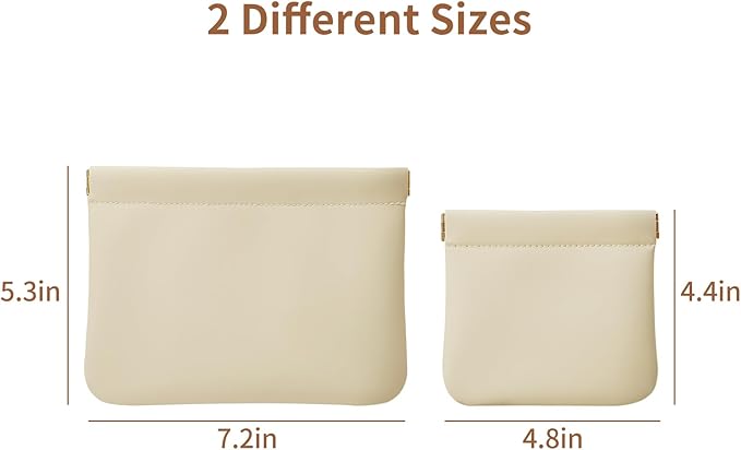 MEIBOOCH 2 Pack Small Makeup Bag for Women, New Organosilicon Super Fiber PU Leather Mini Cosmetic Bag for Travel, Coin Purse Organizer Storage Pouch (No Phrase Printed, Beige)