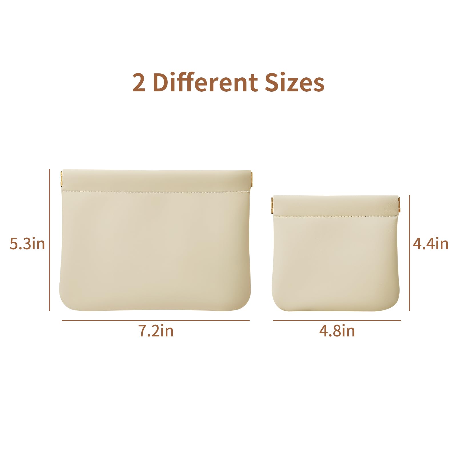 MEIBOOCH 2 Pack Small Makeup Bag for Women, New Organosilicon Super Fiber PU Leather Mini Cosmetic Bag for Travel, Coin Purse Organizer Storage Pouch (No Phrase Printed, Beige)