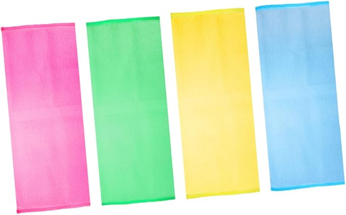 BIUDECO 4pcs Exfoliating Back Scrubber Strap Body Washer for Deep Cleansing and for All Skin Types Effortless Reach and Enhanced Cleaning Effect Vibrant Colors Included