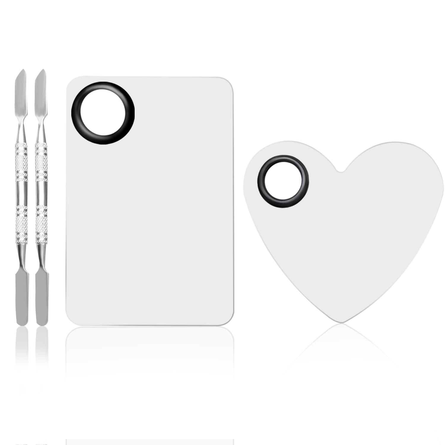 4 in 2 Set Makeup Mixing Palettes, 2 Pcs Stainless Steel Nail Art Palette with 2 Makeup Spatula for Foundation Makeup Tools Eyeshadow Nail Art