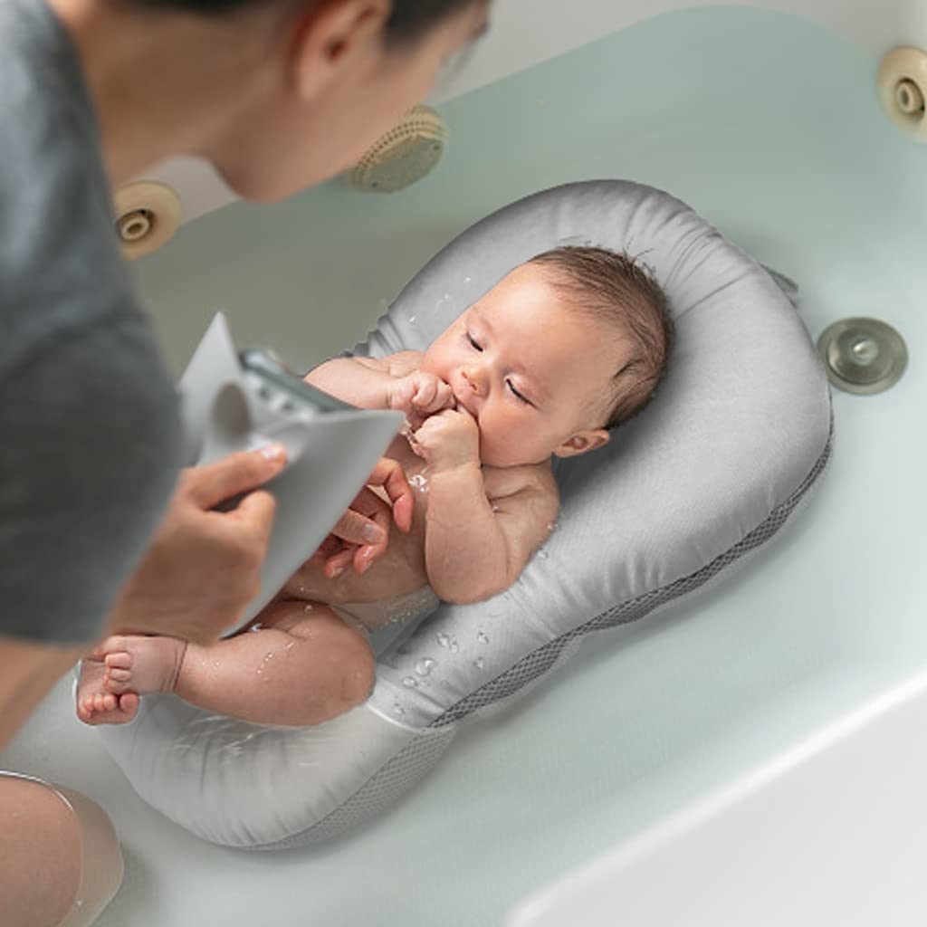 Baby Bath Mat, KAKIBLIN Baby Bath Cushion Soft Anti-Slip Bath Pad Toddler Bath Pillow, Grey