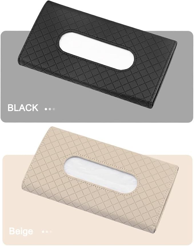 Langmeil Car Sun Visor Tissue Holder, Car Napkin Holder, Premium PU Leather, Mask Holder for Sun Visor Vehicle, with Tissue Refill, Black