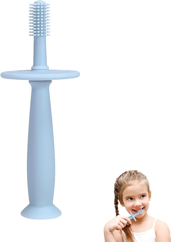 Baby Teether Toothbrush - 360 Degree Silicone Teething Toy with Suction Base, Soft Toddler Pacifier, Gum Massager Newborns, Infant Hygiene and Soothing Teether | for Babies 6-12 Months