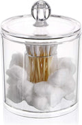 Hipiwe Cotton Ball and Swab Organizer with Lid Apothecary Acrylic Jar Makeup Qtip Organizer Bathroom Storage Canister Jar for Cotton Rounds Pads Q-tips Holder