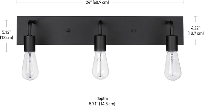 GLOBE Electric 63000057 3-Piece All-in-One Bathroom Set, Matte Black, 15" 2-Light Vanity Light, Clear Glass Shades, Toilet Paper Holder, Towel Ring, Bathroom Lights Over Mirror, Powder Room Lighting