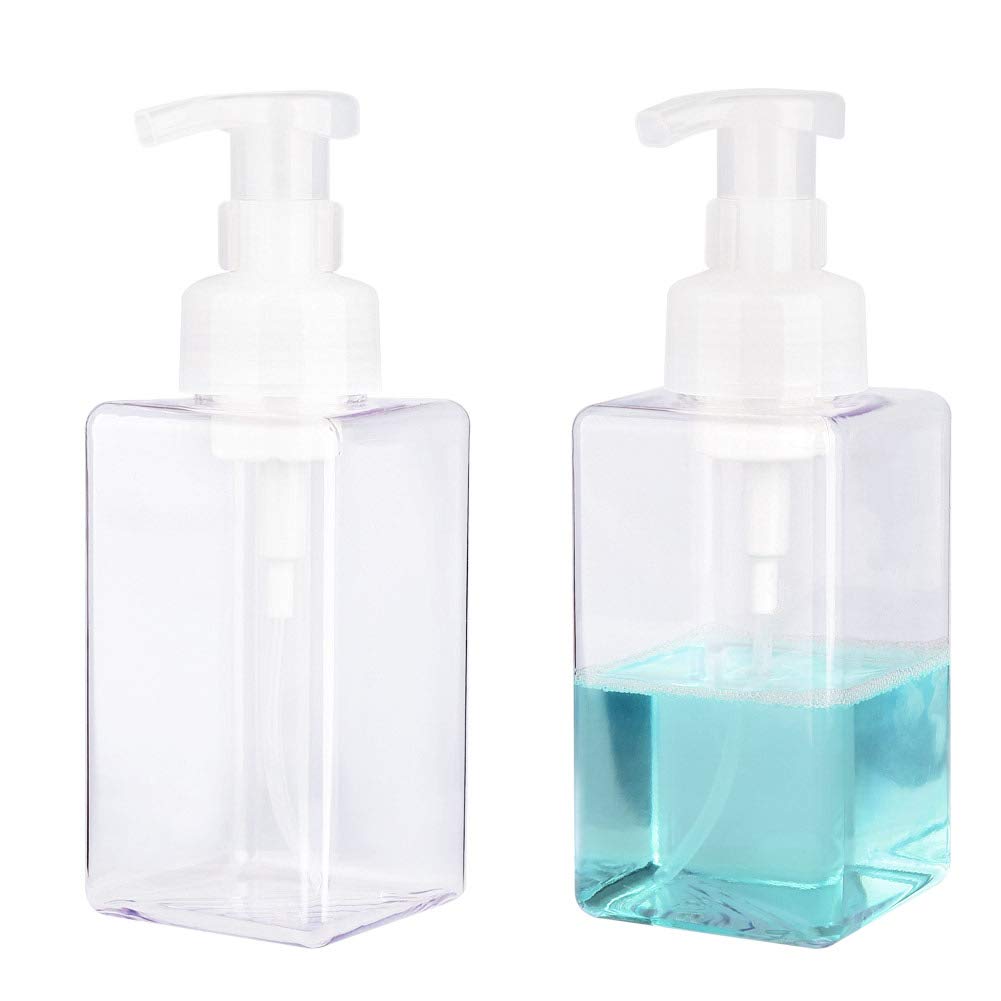 Foaming Soap Dispenser, 15oz Plastic Refillable Pump Bottle, 2 Pack, Clear