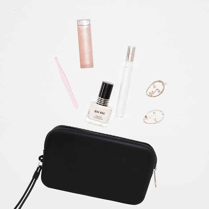Silicone Small Makeup Pouch for Travel, Toiletry Bag Cute Portable Cosmetic Organizer - Waterproof, Mini Zipper Clutch - Black