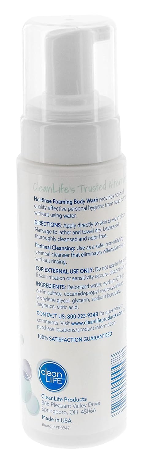 No-Rinse Foaming Body Wash - Waterless Foam Cleanser for Elderly, Adults, Kids, Infants & Caregiver - Rinse Free for Sensitive Skin - Travel Size - Refreshed & Moisturized Skin - 8 fl oz (Pack of 1)