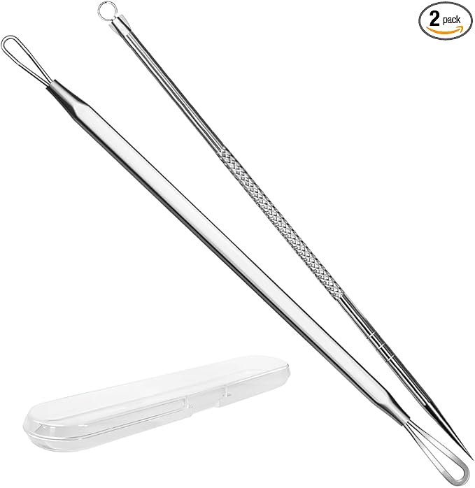 Vybiekr Stainless Steel Blackhead Remover, Pimple Extractor, Pimple Popper, Comedone Extractor, Surgical Grade Acne Treatment Tool, 3rd Generation Blemish Removal Kit for Face, Nose, T-Zone, 2Pcs