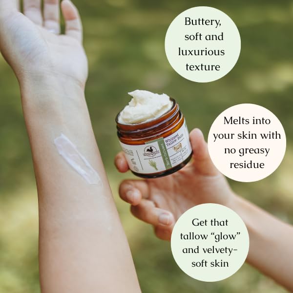 Hearth & Homestead Whipped Beef Tallow for Skin & Face - 100% Grass Fed, Eczema Cream & Body Butter - Organic Olive Oil, Calendula & Rose - Lotion & Hand Moisturizer for Dry Skin, Unscented, 1.3oz