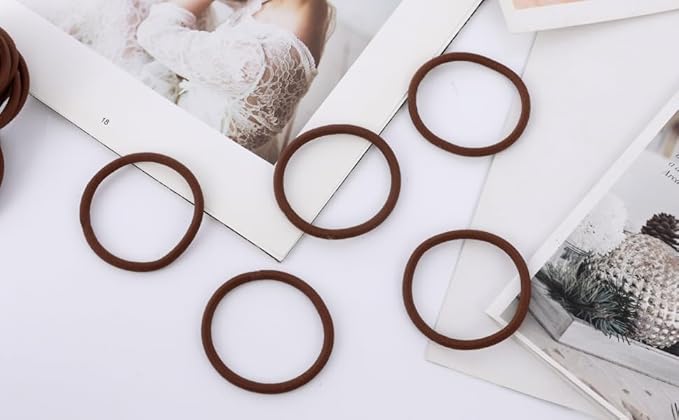 Sderoq 100PCS Hair Bands, 4MM Large Ponytail Holders, Brown - 2 Inch in Diameter Rubber Bands for Medium to Thick Hair, Curly Hair, Women or Girls