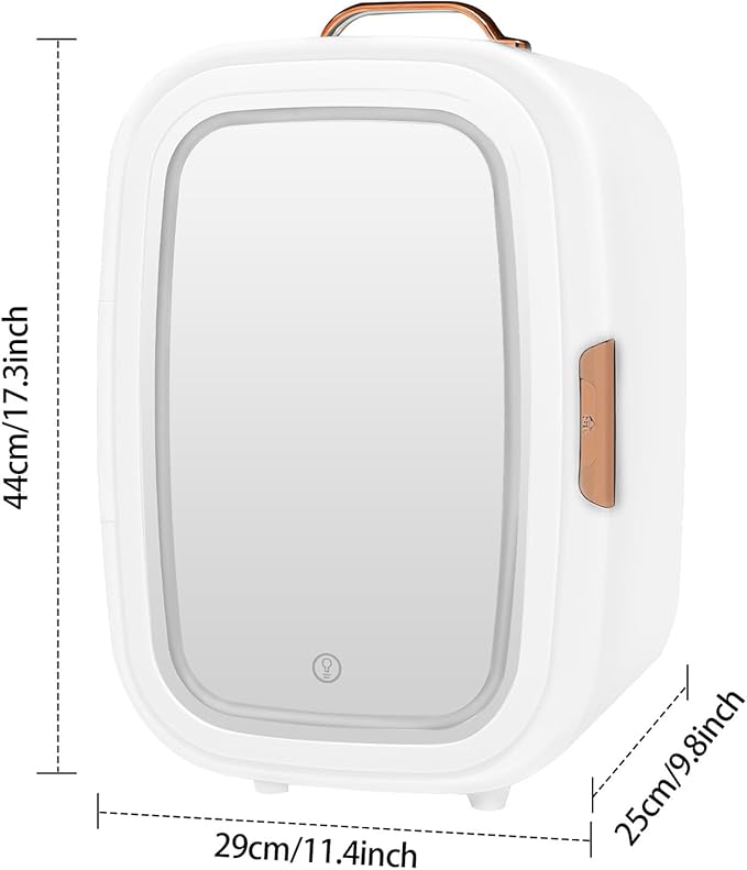 REHOUPTU Cosmetic Fridge with LED Mirror & Adjustable Shelves, 12V/110V Mini Skincare Refrigerator for Bedroom, Vanity, Office, 4 Gal, Gift for Women (White)