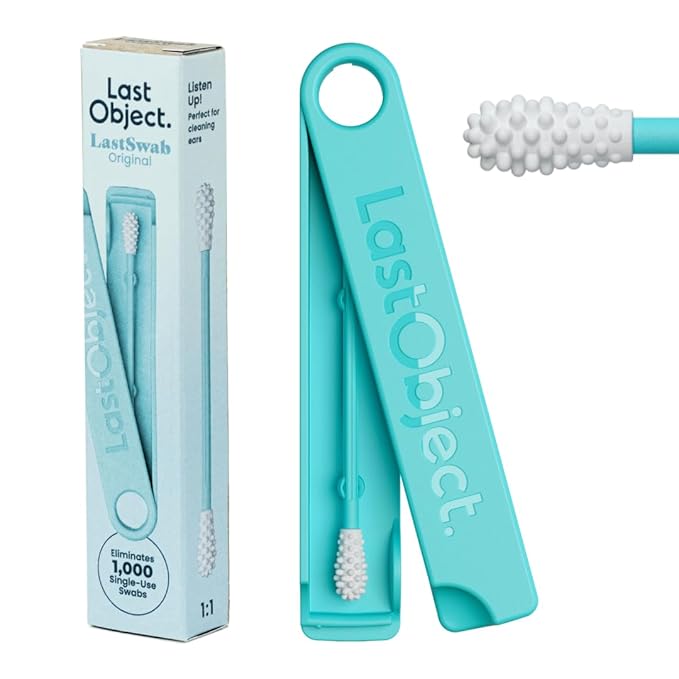 LastSwab® Reusable Cotton Swabs & Reusable Q-Tips - Washable Silicone Ear Swabs, Ear Cleaner & Wax Removal Tool - Eco-Friendly Zero Waste Single-Use Qtips Alternative - Travel Case Holder - Turquoise