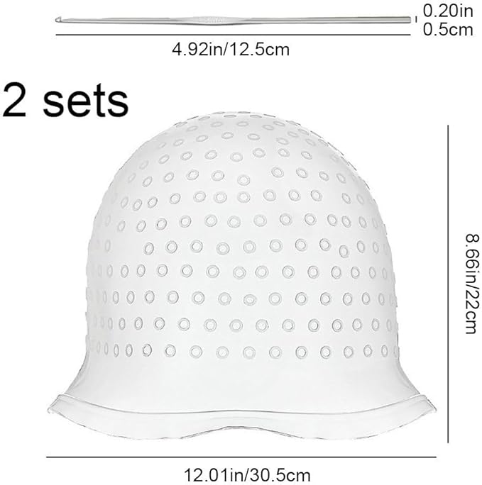 2 Pcs Hair Coloring Highlighting Cap Reusable Silicone Highlight Cap with Hook Hair Dye Cap with Holes Hair Salon Tools Hairdressing Highlighting Kit