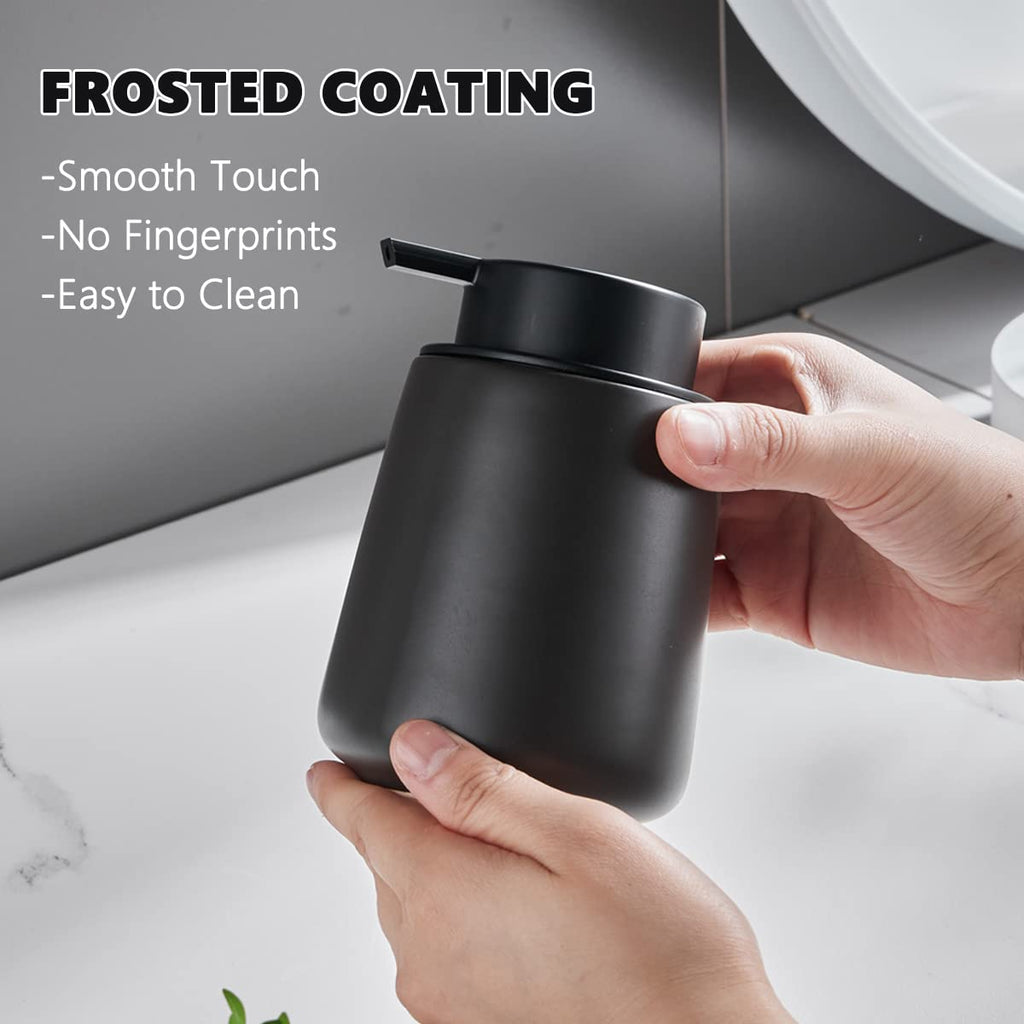 12Oz Black Soap Dispenser - Modern Ceramic Lotion Hand Soap Dispenser with Easy-to-Press Black Pump, Reusable and Refillable Liquid Dish Soap Dispensers for Bathroom & Kitchen