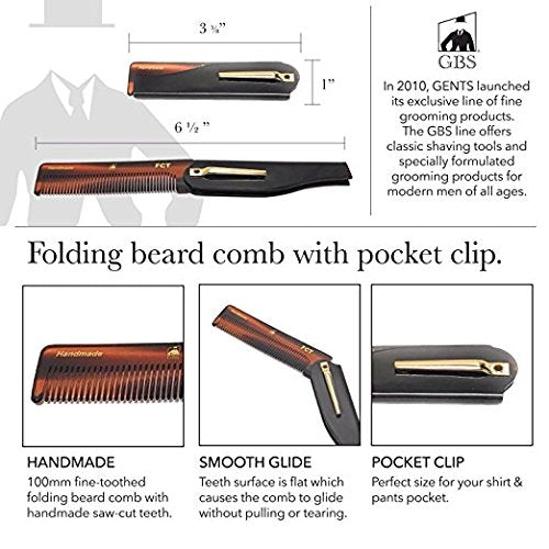 GENTS Handmade Portable Mustache Beard Comb Set - 2 Pocket Sized Foldable Fine Tooth Grooming Combs