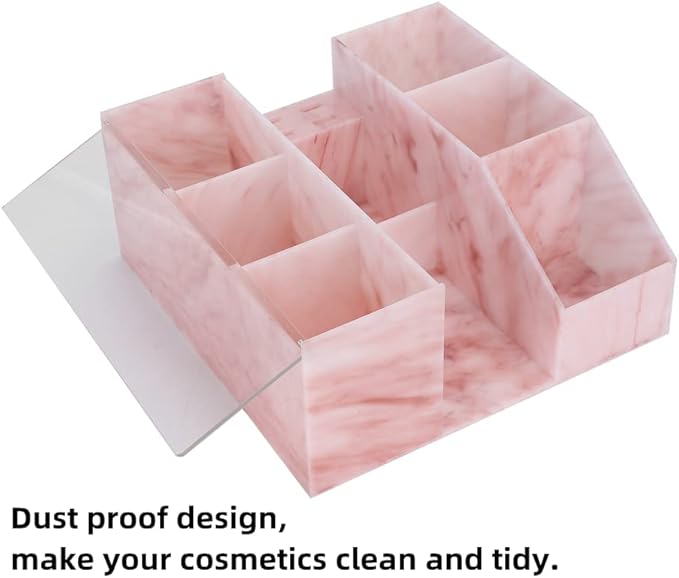LIXIMMAZN Acrylic Large Capacity Makeup Organizer, Grafting Beauty Extension Supplies Lash Storage Display, Eyelash Storage Case Brush Tweezers Cosmetic Holder (Pink Marble)
