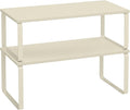 SONGMICS Cabinet Organizer Shelf, Set of 2 Kitchen Counter Shelves, Kitchen Storage, Spice Rack, Stackable, Expandable, Metal and Engineered Wood, 15.6 Inches, Cream White UKCS200W02