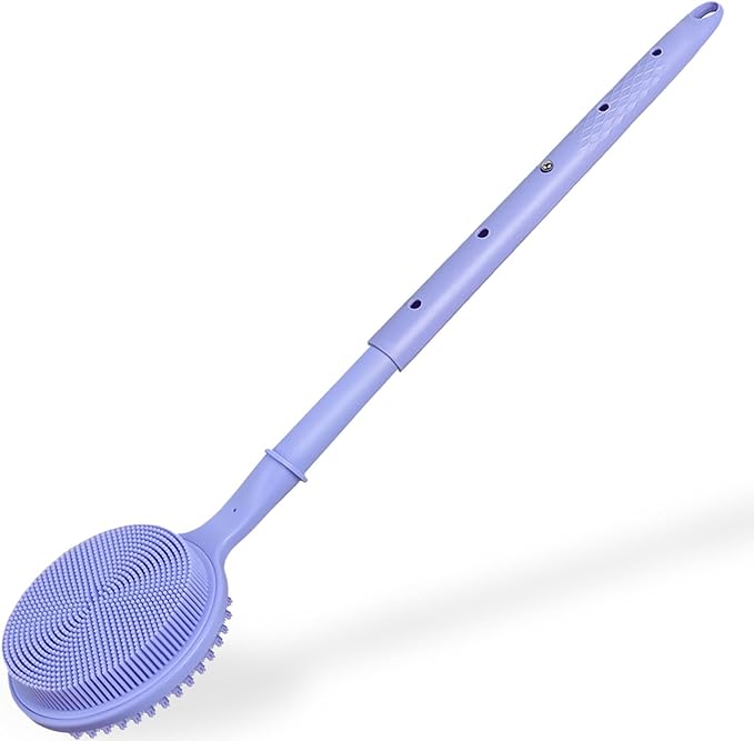 Back Scrubber for Shower, (16-24 Inch) Extendable Bath Brush Long Handle for Shower, Silicone Body Scrubber with Handle, Back Brush for Shower Men and Women