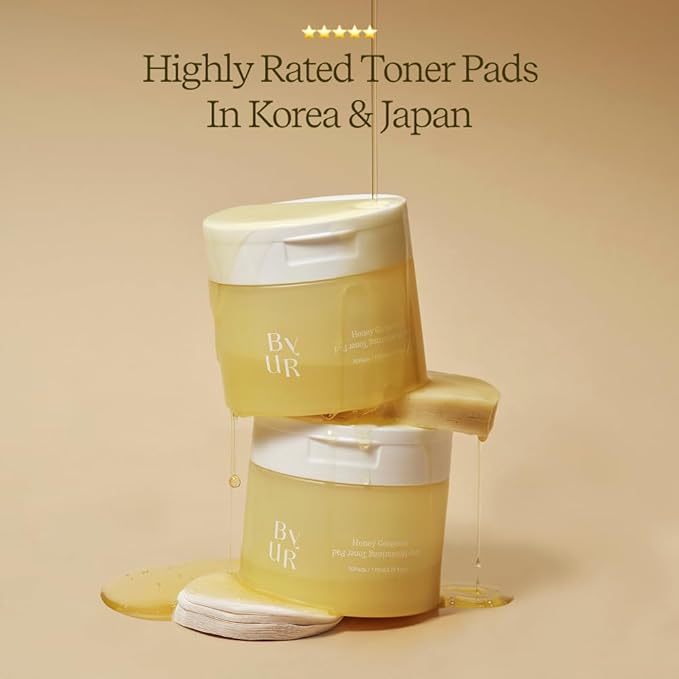 ByUR Honey Gorgeous Keep Moisturizing Toner Pads - Deeply Hydrating, Firming & Elasticity Care for Dry Skin, Honey & Ceramides, 100% Organic Cotton Facial Daily Pore Care Korean Skincare (70 Count)