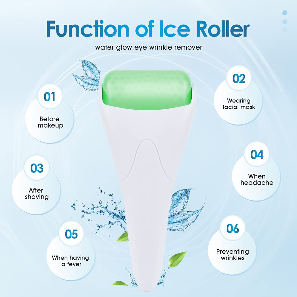 AECW 3-in-1 Natural Jade Roller and Gua Sha Set for Face and Eye Ice Roller Facial Cooling Massage Roller (White Ice Roller + Jade Roller + Gua Sha)