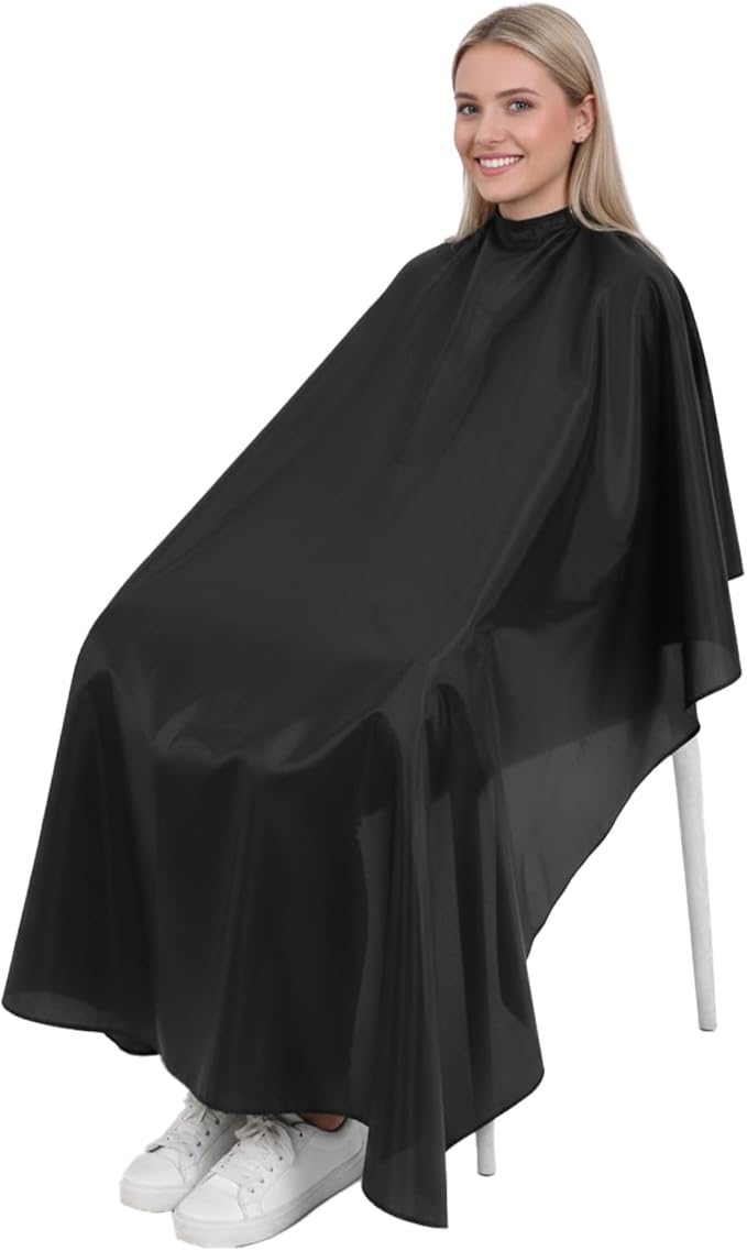 Kifmurase 12 Pcs Barber Cape with Adjustable Snap Closure, Hair Cutting Cape, 59 x 47 Salon Apron for Women Men, Professional Hair Cutting Salon Capes for Hairstylist Hair Dye, Black