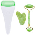 AECW 3-in-1 Natural Jade Roller and Gua Sha Set for Face and Eye Ice Roller Facial Cooling Massage Roller (White Ice Roller + Jade Roller + Gua Sha)