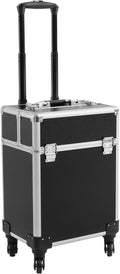 SuiYuLn 13.23lbs Lockable Makeup Train Case,Rolling Hairdressing Trolley,Beauty Salon Cosmetic Luggage with Universal Wheels for Hair Stylist,Make-up Artists (Black 7)