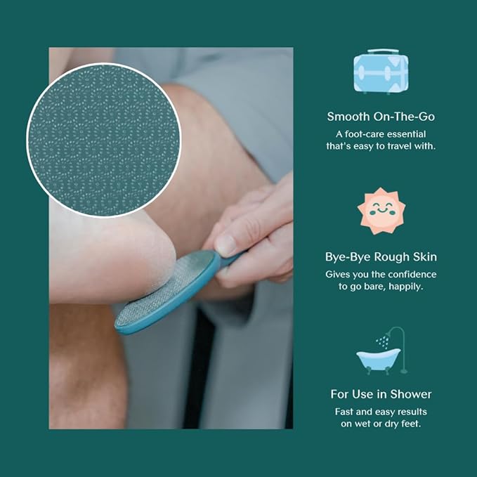 Bare August Glass Foot File with Handle, Teal Callus Remover for Soft Feet