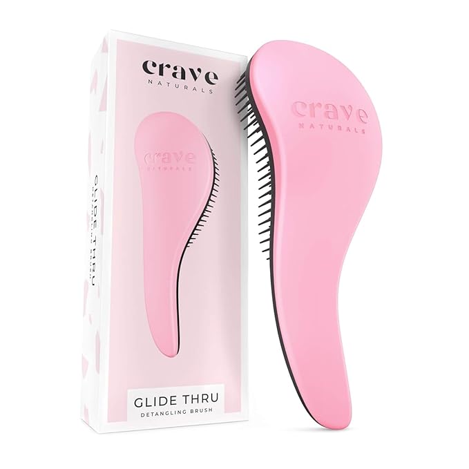 Crave Naturals Glide Thru Detangling Brush For Natural, Curly, Straight, Wet or Dry Hair - Gentle Detangler Brush Styling Tool for Adults, Kids, Toddlers and Little Girls - 8.4x3.4", Pink